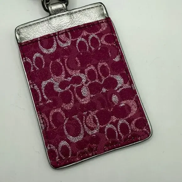 Coach Signature Optic Lurex ID Lanyard Raspberry Pink Silver Badge Holder - Picture 3 of 3